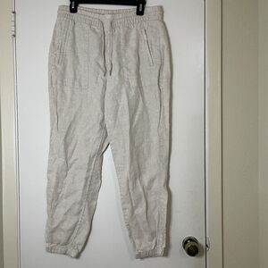 Athleta Ivory Linen tapered jogger drawstring pants size US medium
